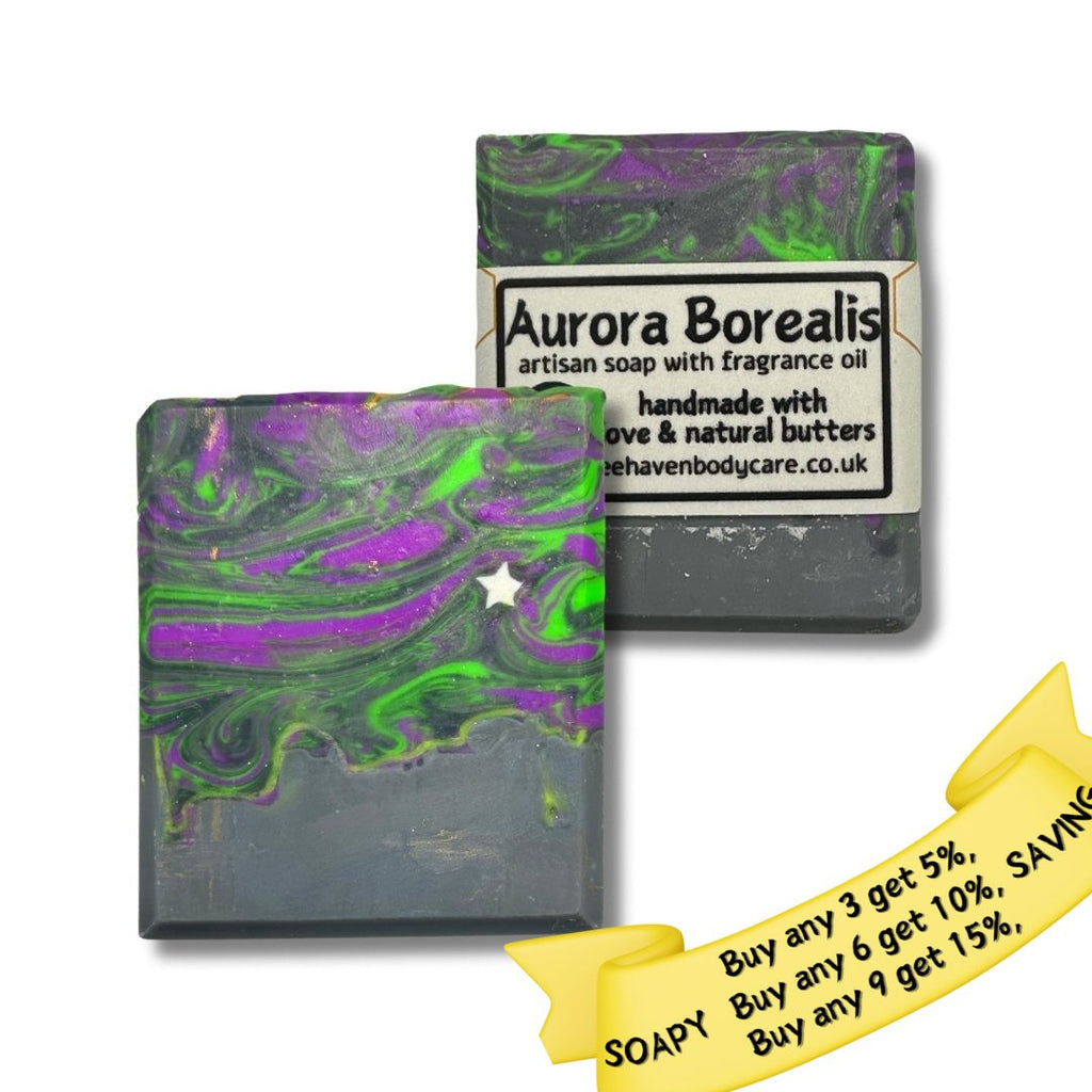 Aurora Borealis Artisan Vegan Soap - with Black Plum & Rhubarb - Bee Haven Bodycare & Gifts