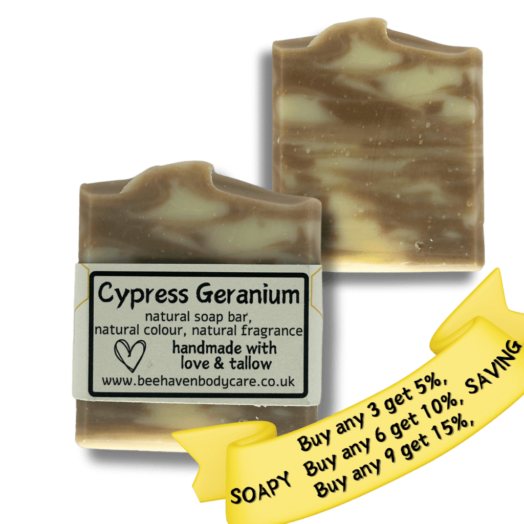 Cypress Geranium - 100% Natural Fragrance & Colour Tallow Soap - Bee Haven Bodycare & Gifts