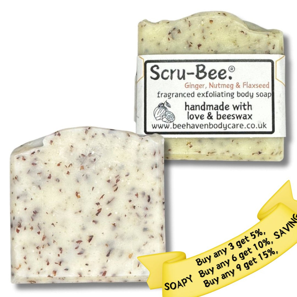 Ginger, Nutmeg & Flaxseed - Scru - Bee Beeswax Soapl - Bee Haven Bodycare & Gifts