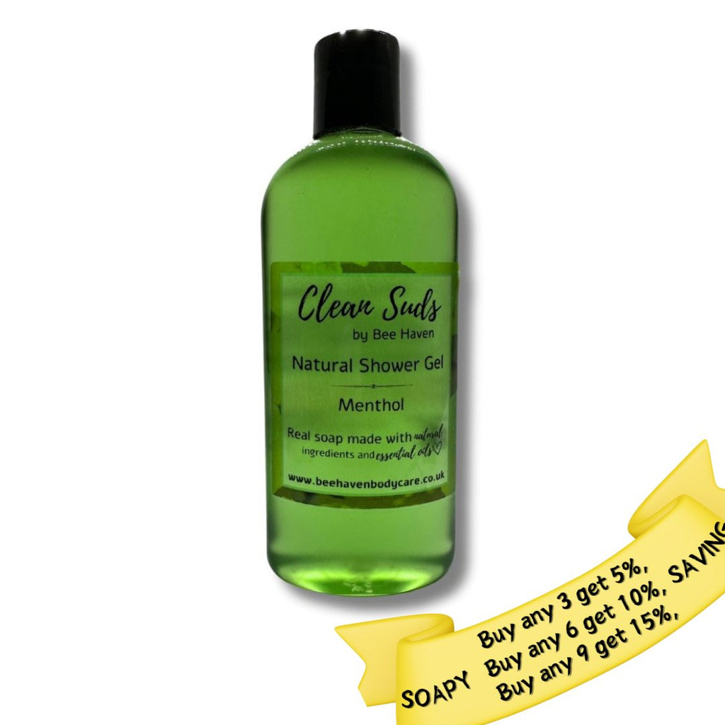 Menthol Natural Shower Gel - Clean Suds Menthol - Bee Haven Bodycare & Gifts