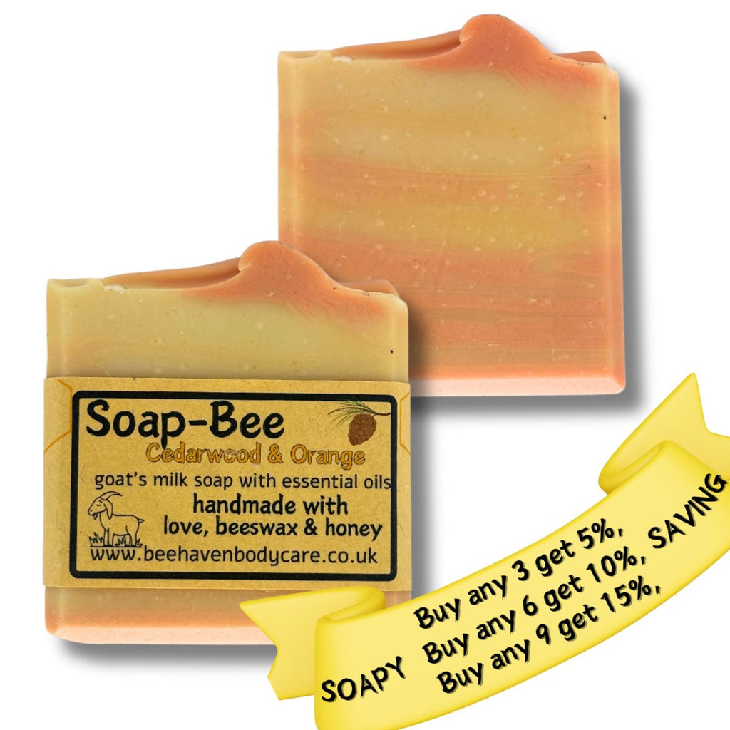 Soap - Bee Cedarwood & Orange - Goat Milk, Cedarwood, Orange and Beeswax Soap - Bee Haven Bodycare & Gifts