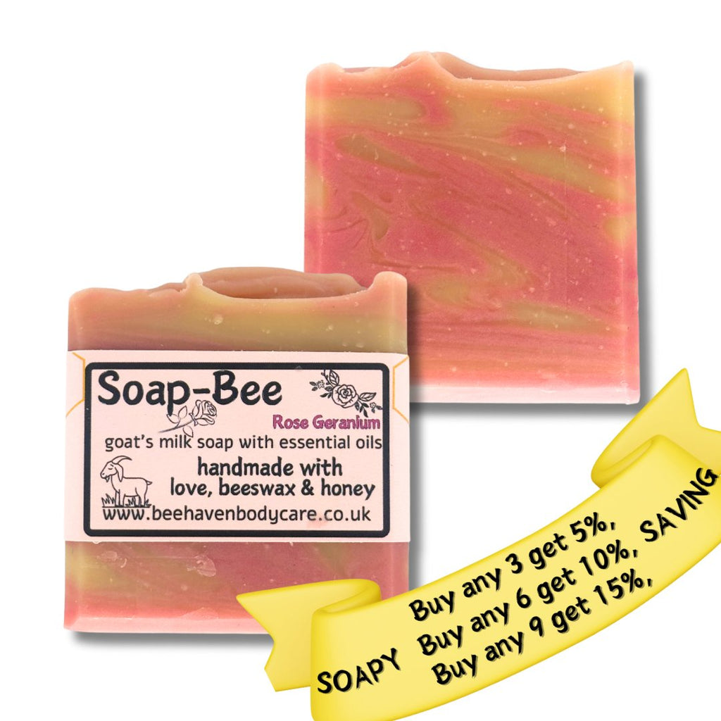 Soap - Bee Rose Geranium - Goat Milk, Rose Geranium and Beeswax Soap - Bee Haven Bodycare & Gifts