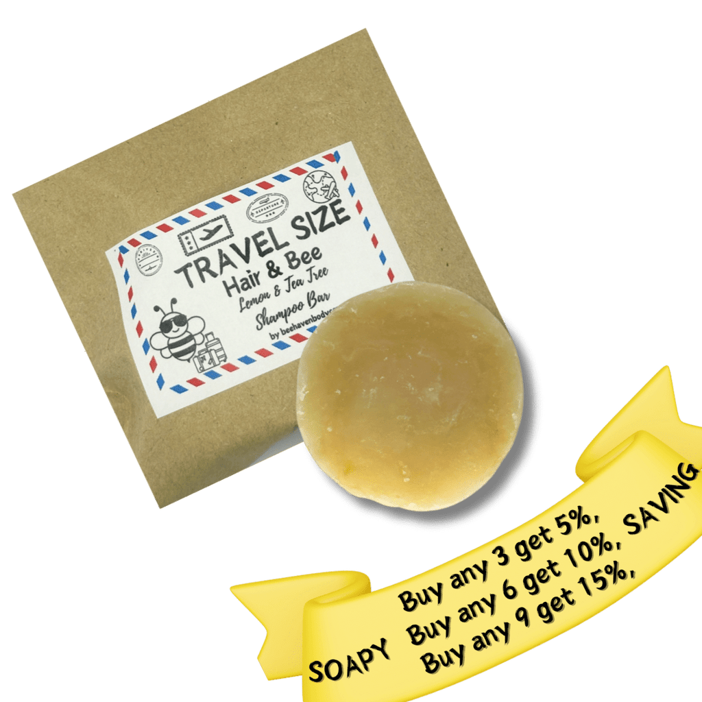 (TRAVEL SIZE) Beeswax & Honey Shampoo Bar - Hair & Bee® Lemon & Tea Tree - Bee Haven Bodycare & Gifts